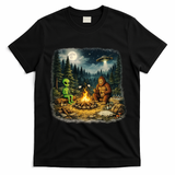 Camping Aliens Bigfoot UFO Campfire Adventure T-Shirt - Black