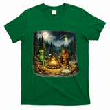 Camping Aliens Bigfoot UFO Campfire Adventure T-Shirt - Irish Green