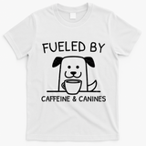 Caffeine And Canines Funny Coffee Dog Lover Morning  T-Shirt - White