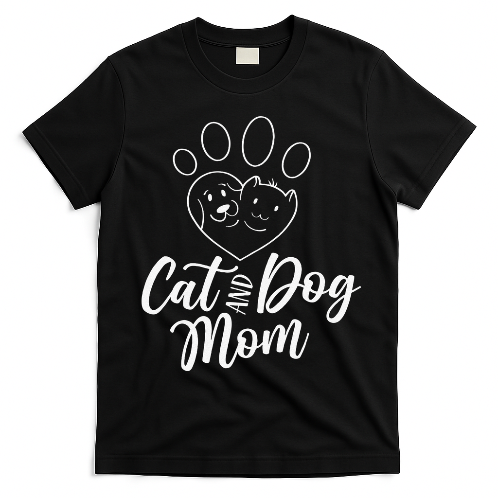Cat And Dog Mom Dogs Cats Lover Mother Mommy Mama Mothers T-Shirt - Black