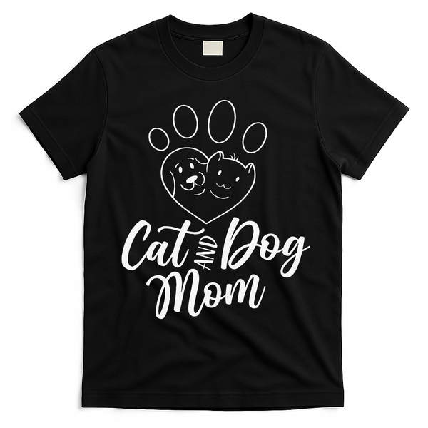 Cat And Dog Mom Dogs Cats Lover Mother Mommy Mama Mothers T-Shirt - Black
