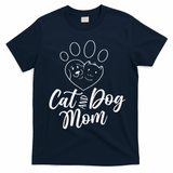 Cat And Dog Mom Dogs Cats Lover Mother Mommy Mama Mothers T-Shirt - Navy Blue