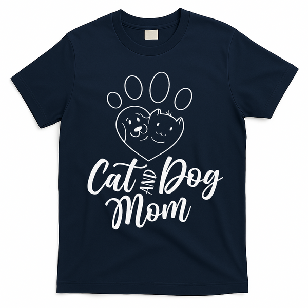 Cat And Dog Mom Dogs Cats Lover Mother Mommy Mama Mothers T-Shirt - Navy Blue