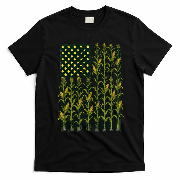 Cornfield American Flag Vintage Agriculture Farm T-Shirt - Black