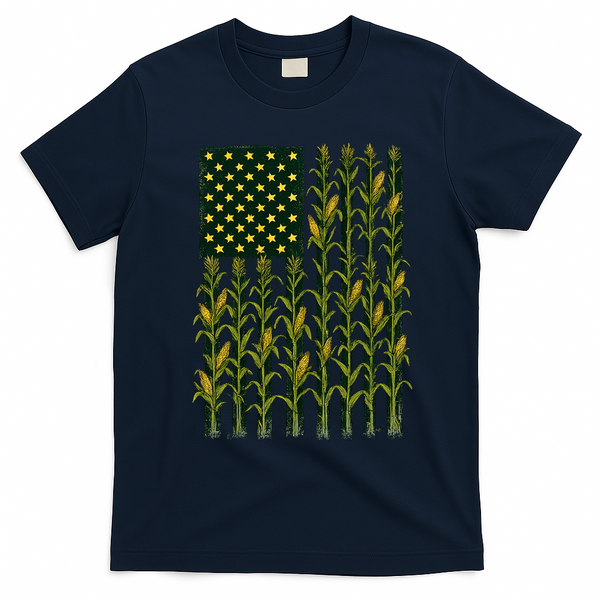 Cornfield American Flag Vintage Agriculture Farm T-Shirt - Navy Blue