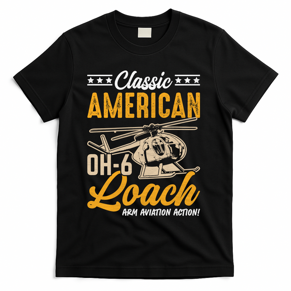 Classic American Hughes OH-6 Cayuse Loach Arm Aviation Action T-Shirt - Black