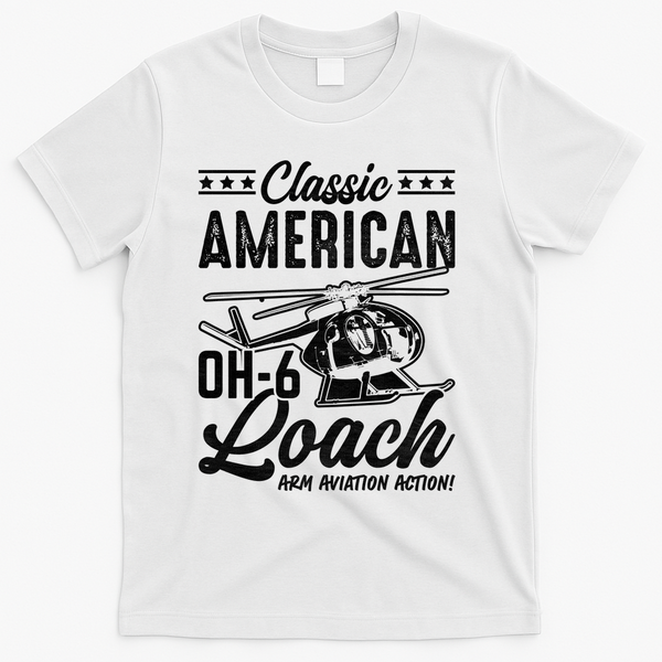 Classic American Hughes OH-6 Cayuse Loach Arm Aviation Action T-Shirt - White