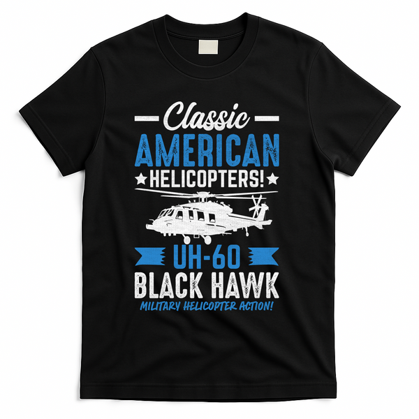 Classic American UH-60 Black Hawk Helicopter T-Shirt - Black
