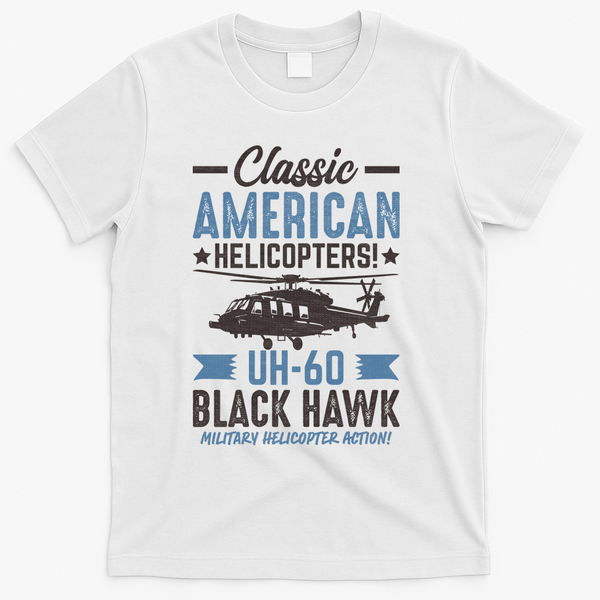Classic American UH-60 Black Hawk Helicopter T-Shirt - White