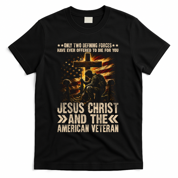 Christian American Veteran Patriotic Memorial Jesus Gift T-Shirt - Black