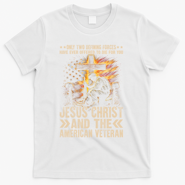 Christian American Veteran Patriotic Memorial Jesus Gift T-Shirt - White