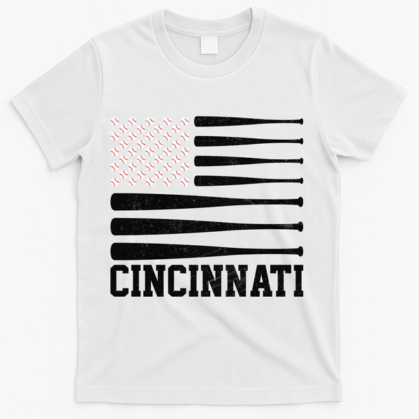 Cincinnati Baseball Bat American Flag T-Shirt - White
