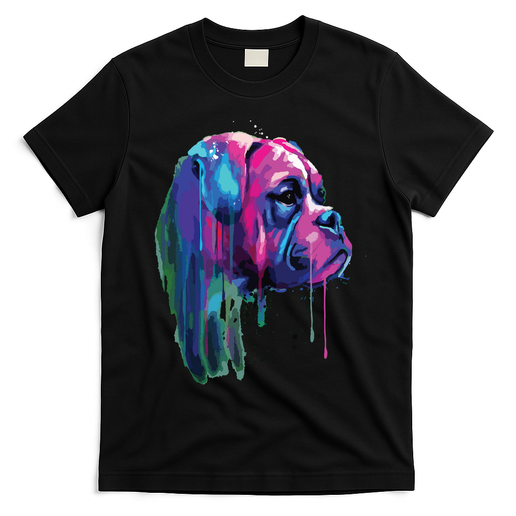 Colorful Boxer Dog Art Watercolor T-Shirt - Black