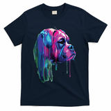 Colorful Boxer Dog Art Watercolor T-Shirt - Navy Blue
