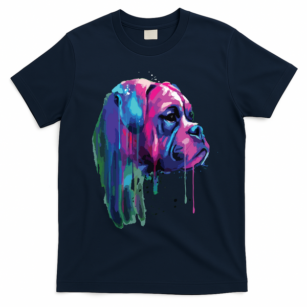 Colorful Boxer Dog Art Watercolor T-Shirt - Navy Blue