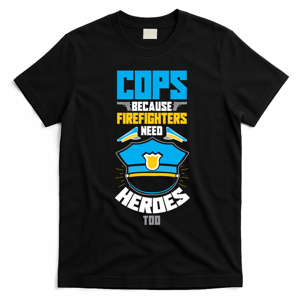 Cops Because Firefighters Need Heroes Too Great Gift T-Shirt - Black