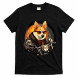 Corgi Biker Funny Dog Motorcycle VNeck T-Shirt - Black