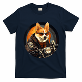 Corgi Biker Funny Dog Motorcycle VNeck T-Shirt - Navy Blue
