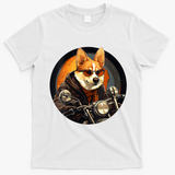 Corgi Biker Funny Dog Motorcycle VNeck T-Shirt - White