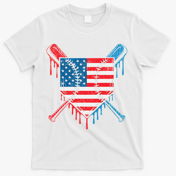 Cool Baseball Home Plate Drip Patriotic 4th Of July T-Shirt - White