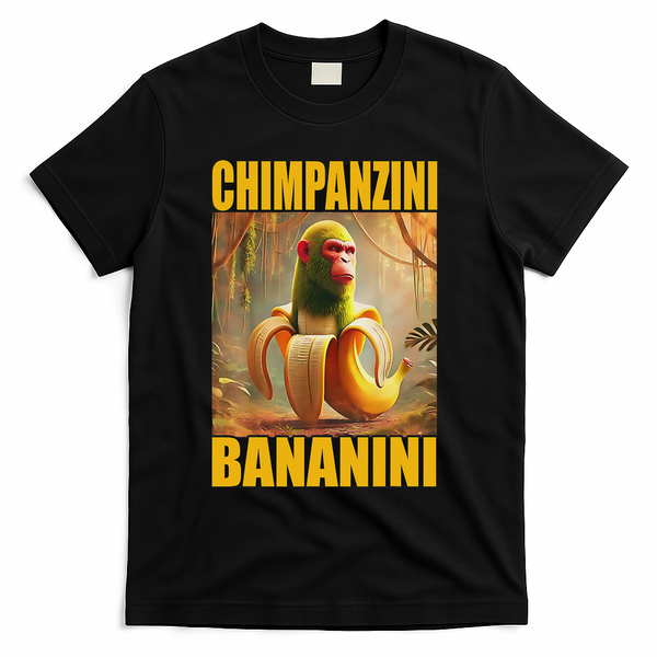 Chimpanzini Bananini Italian Brainrot Meme, Gilrs, T-Shirt - Black