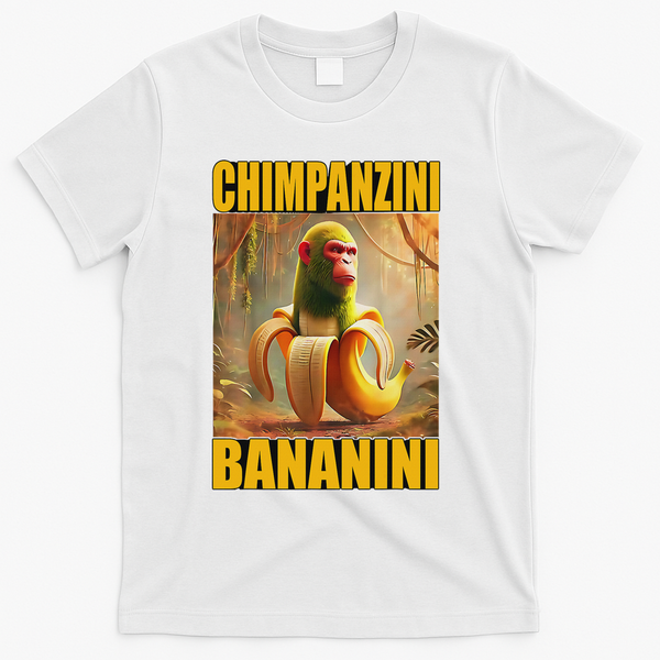 Chimpanzini Bananini Italian Brainrot Meme, Gilrs, T-Shirt - White