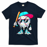 Cool Baseball Life Style Ice Cream Melting Drip Graphic T-Shirt - Navy