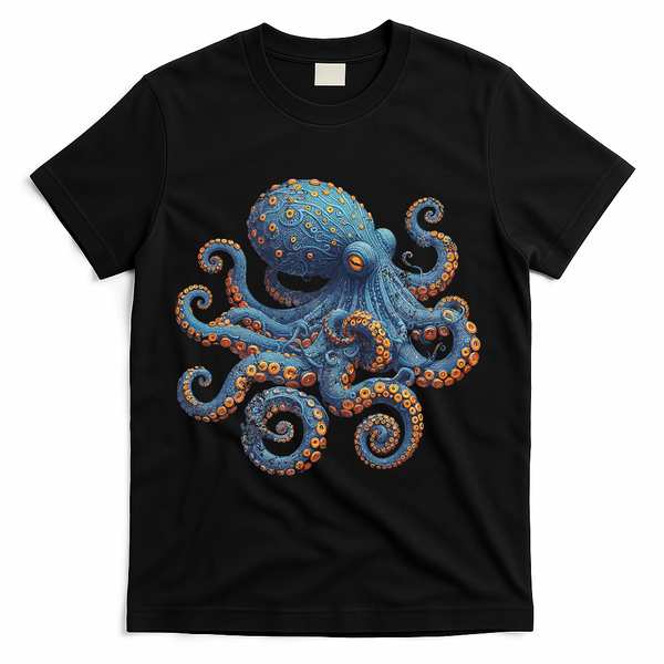 Cool Blue Octopus Women T-Shirt - Black