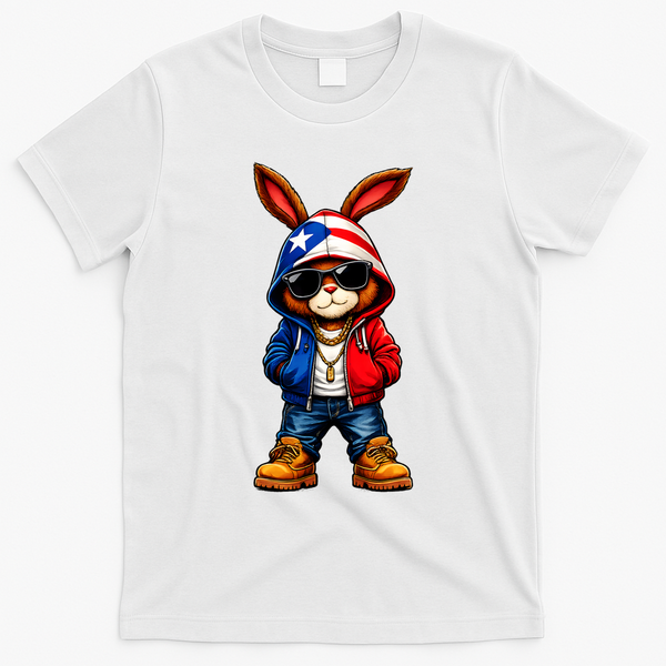 Cool Bunny Puerto Rican Flag Vibes Boricua  T-Shirt - White