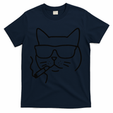 Cool Carthusian Cat With Cigarette And Sunglasses T-Shirt - Navy