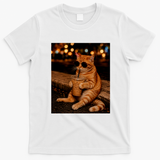 Cool Cat Drinking Iced Coffee with Sunglasses T-Shirt - White