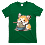 Chubby Corgi Dog Anime Eating Ramen Cute T-Shirt - Irish Green