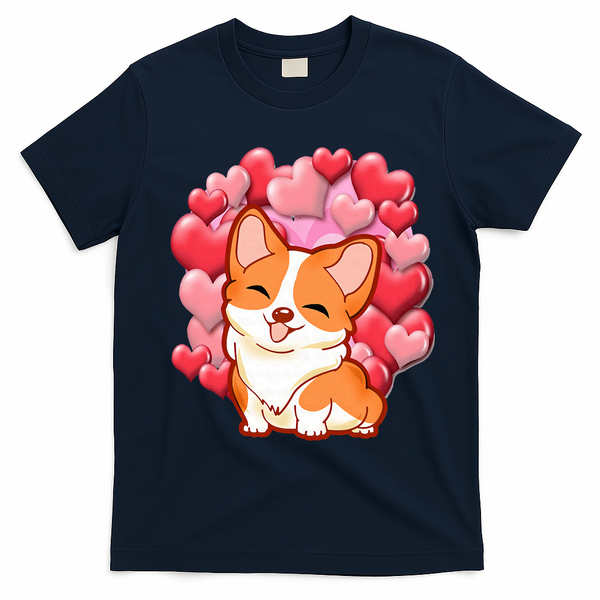 Cute Corgi Dog Valentines Day Love Heart Gift T-Shirt - Navy Blue