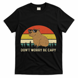 Cool Capybara Don't Worry Be Cappy Vintage Funny Rodent Meme T-Shirt - Black
