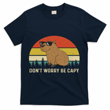 Cool Capybara Don't Worry Be Cappy Vintage Funny Rodent Meme T-Shirt - Navy