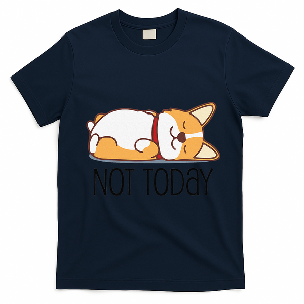 Cute Corgi Gift Funny Dog Lover Not Today Lazy Animal Short Sleeve T-Shirt - Navy Blue