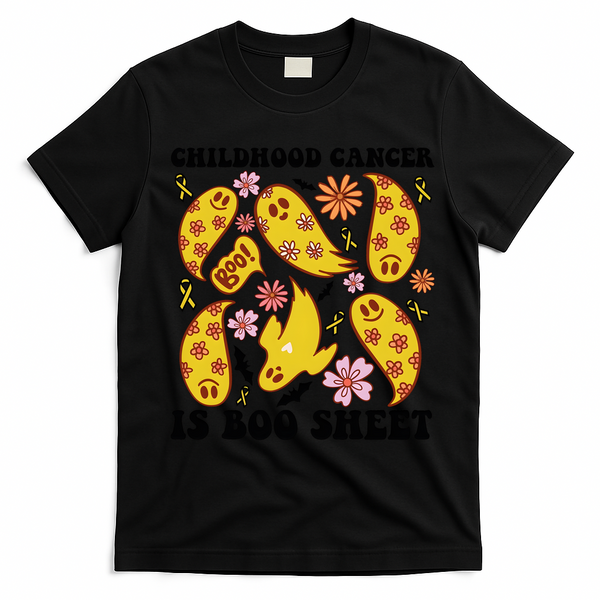 Childhood Cancer Is Boo Sheet Cancer Awareness Month Halloween T-Shirt - Black