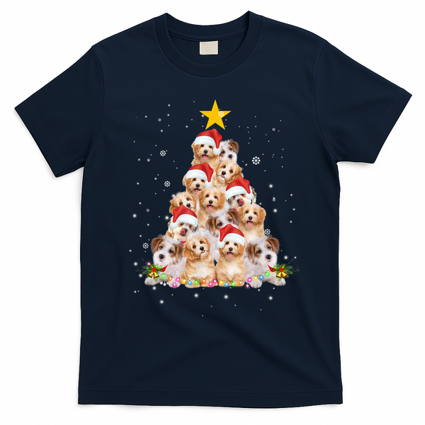Cavachon Christmas Tree Funny Dog Lover Gifts Xmas Pajamas T-Shirt - Navy Blue