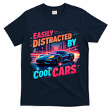 Cool Cars Vintage Easily Distracted By Muscle Car Gift T-Shirt - Navy