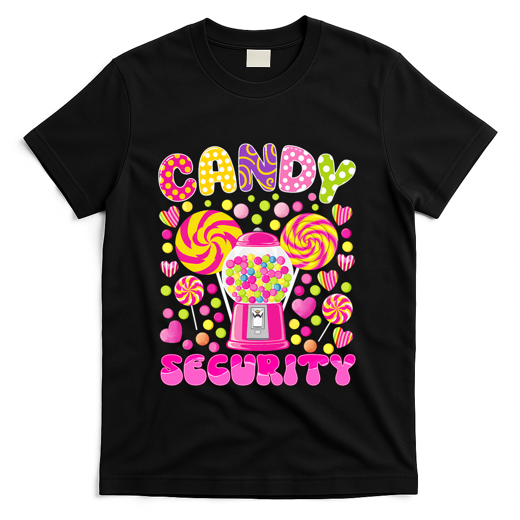 Candy Costume Women Candy Crew Funny Candy Security T-Shirt - Black