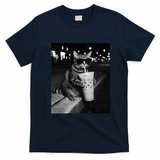 Cool Cat with Iced Coffee Sunglasses Fan Art T-Shirt - Navy Blue