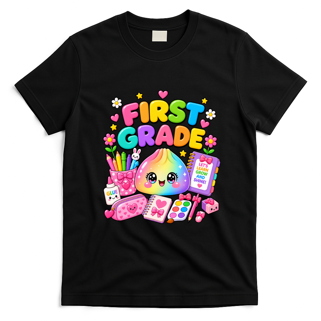 Cute Dumpling 1st First Grade Back To School T-Shirt - Black