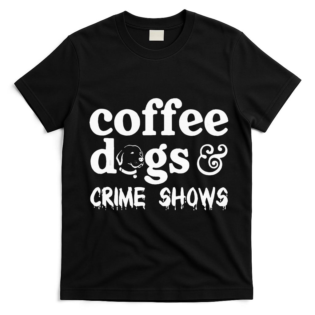 Coffee Dogs Crime Shows Funny Coffee Dog Lovers T-Shirt - Black