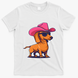 Cute Dachshund Cowboy Hat Wiener Sausage Dog Puppy T-Shirt - White