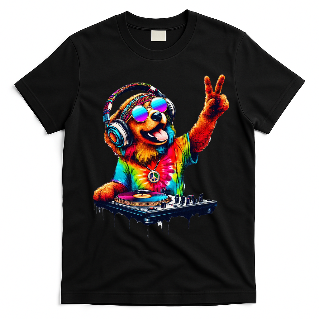 Colourful Dog DJ T-Shirt - Black