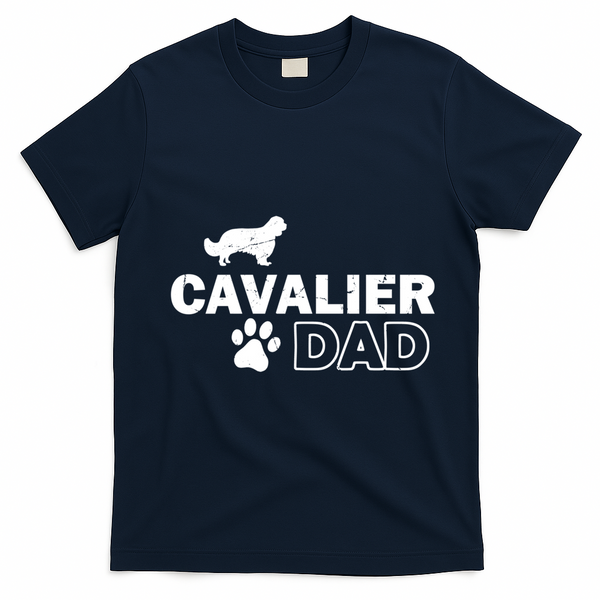 Cavalier Dad Funny Cute Dog Owner Adopt Rescue Fathers Day Gift T-Shirt - Navy Blue