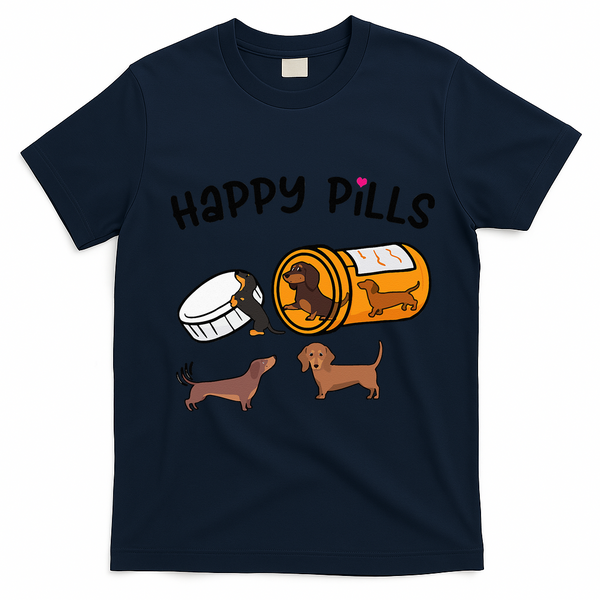 Cute Dachshund Happy Pills Funny Weiner Dog Mom Dad Lover T-Shirt - Navy Blue