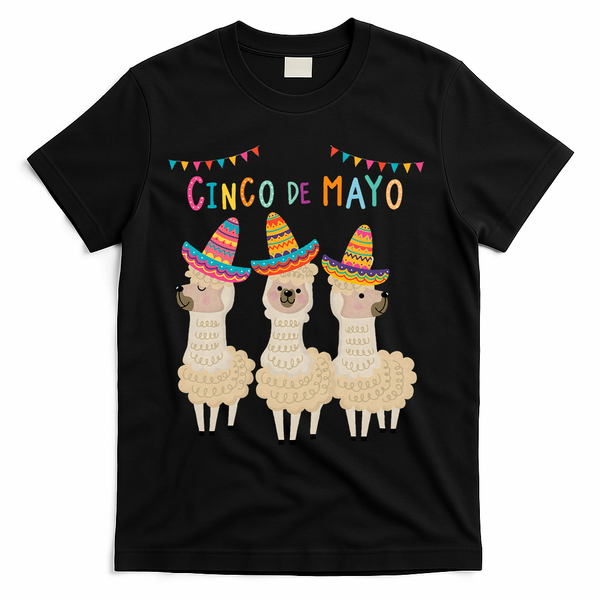 Cinco De Mayo Llama Fiesta T-Shirt - Black