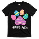 Cute Dog Paw Easter Design With Colorful Eggs For Dog Lover T-Shirt - Black