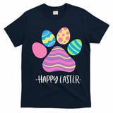 Cute Dog Paw Easter Design With Colorful Eggs For Dog Lover T-Shirt - Navy Blue